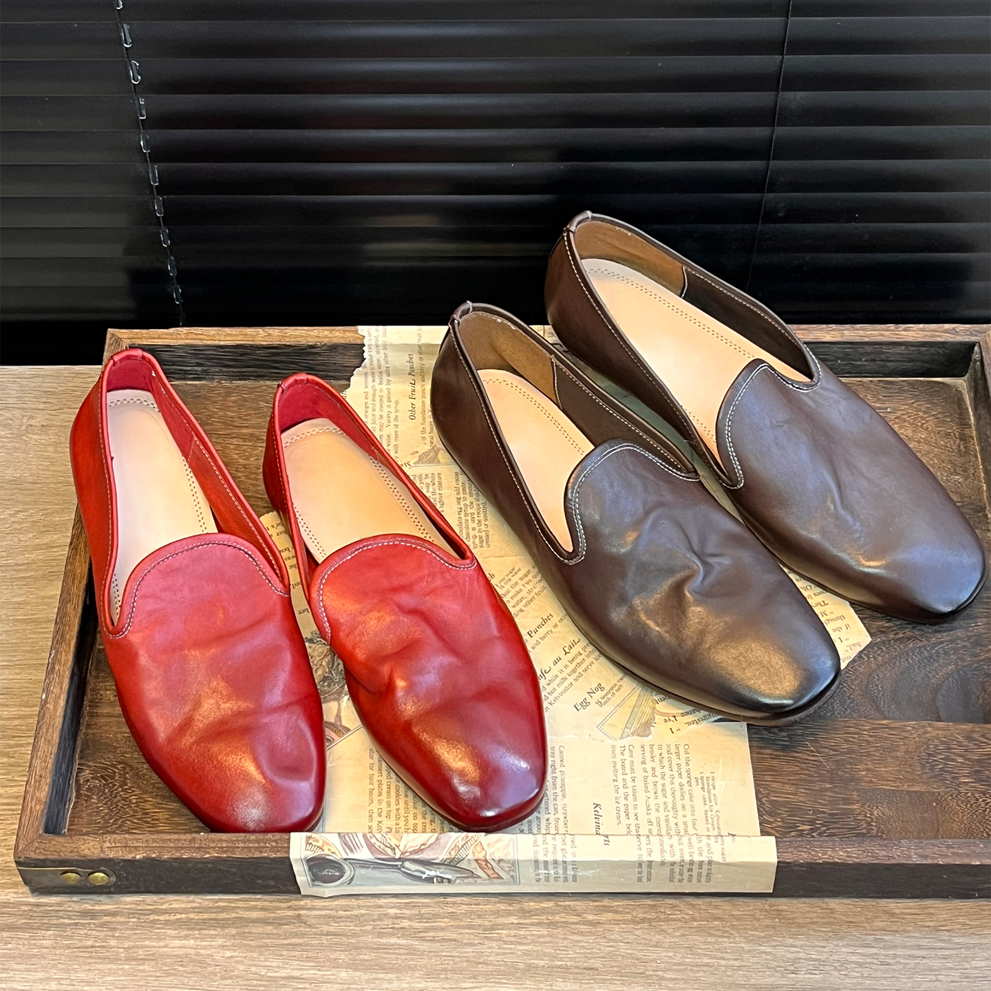 水洗马皮手工乐福鞋平底跟一脚蹬