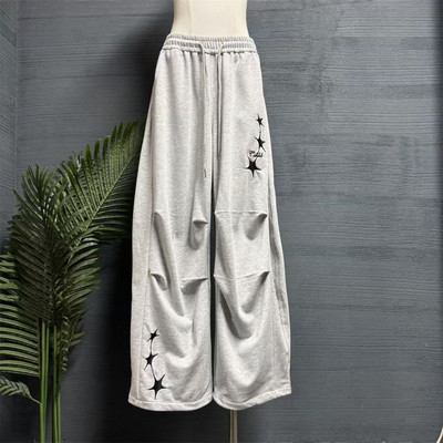 镜服饰2025秋设计感星星印花阔腿裤女高腰抽绳宽松显瘦长裤20085