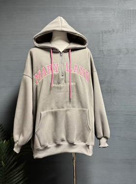 镜服饰冬季美式休闲字母印花连帽卫衣女宽松百搭慵懒风上衣10795