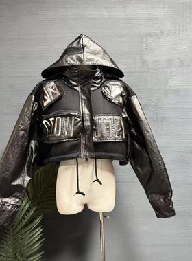 镜服饰2025秋季酷感机能风连帽短外套女亮片字母多口袋时髦10716