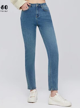 sp68直筒裤牛仔裤女2024年春季新款宽松中高腰窄版蓝色小个子宽松
