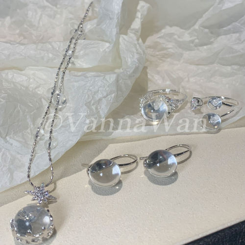 VanWan瑞士雪球·crystal～仿白水晶球耳环26aw透明珠冰透系列