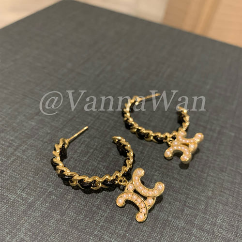 VanWan气质姐姐 时髦精～黑金麻花穿皮气质耳环高级圆耳环925银针