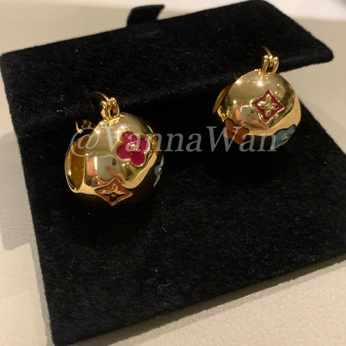 VanWan买手版！老fa～vintage彩色菱形花金球耳钉26aw新复古耳饰