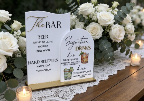 ins白色亚克力婚礼酒水单牌轻奢金色立体字酒吧台菜单指示牌定制