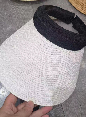 高品质夏季时尚百搭洋气草帽发箍空顶帽子宽檐鸭舌帽大沿太阳帽女