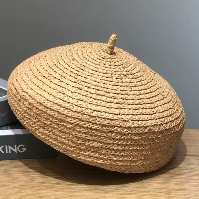 高品质夏季精品拉菲草帽子文艺范八角帽定型款画家帽贝雷帽遮阳帽