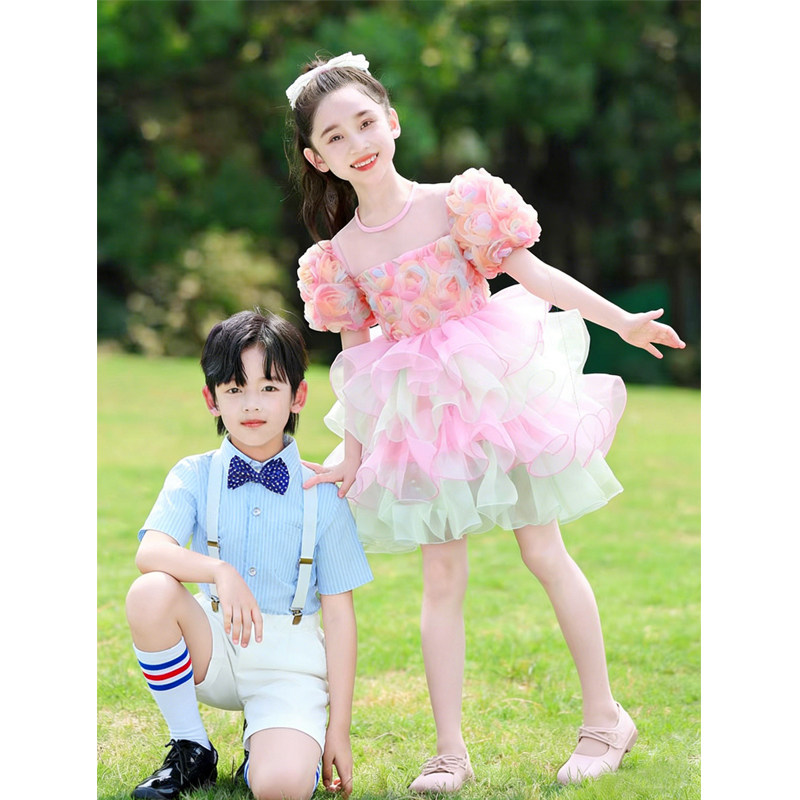 六一儿童演出服女童蓬蓬裙花朵纱裙幼儿舞蹈芭蕾舞表演服装公主裙