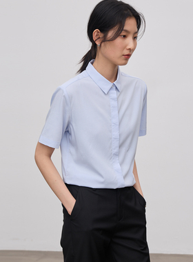 宿·色浅蓝色职业衬衫女新款工作服正装上衣公务员面试短袖白衬衣