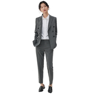 宿·色条纹职业西服套装女面试正装春秋商务双排扣气质西服工作服