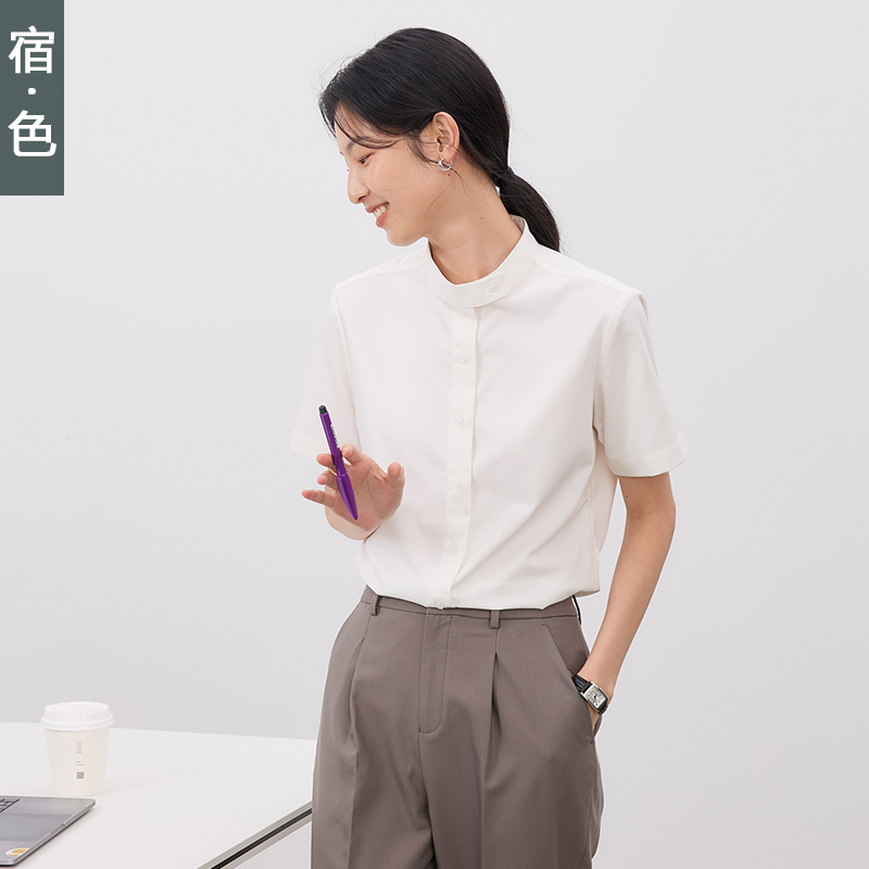 宿色修身面试短袖衬衫