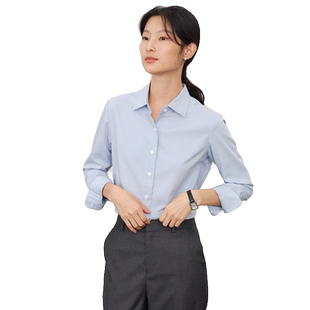 宿·色蓝色衬衫女长袖春秋新款通勤OL正装职业公务员面试衬衣
