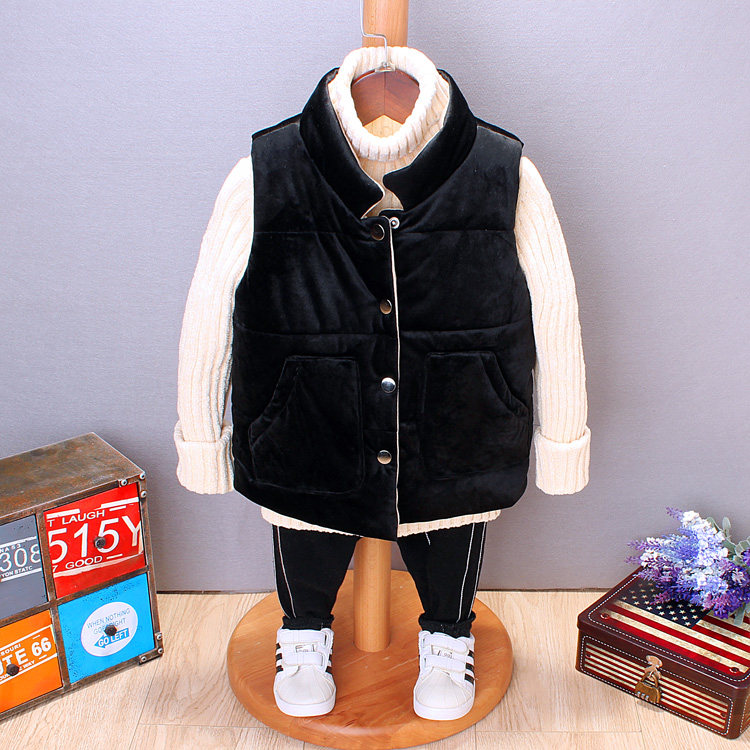 断码清仓 宝宝冬款马甲新款儿童丝绒加厚背心男童保暖无袖棉衣