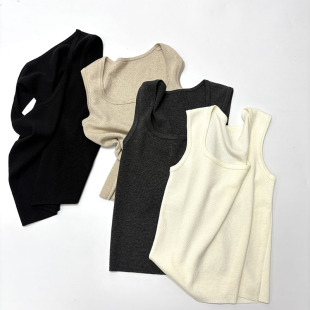 背心 简约休闲风方领小性感无袖 高端订单款 超细腻精纺羊毛春秋女式