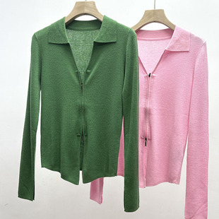 精纺羊毛羊绒早秋女式双拉链高级设计感休闲风翻领外搭小开衫毛衣