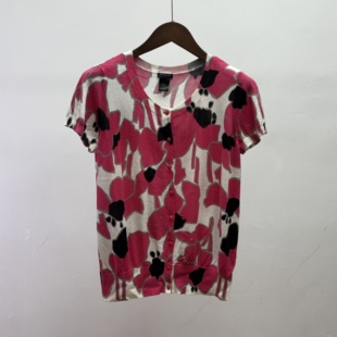 外搭印花小开衫 微瑕尾货100纯棉夏季 简约休闲风圆领短袖 女装 薄款