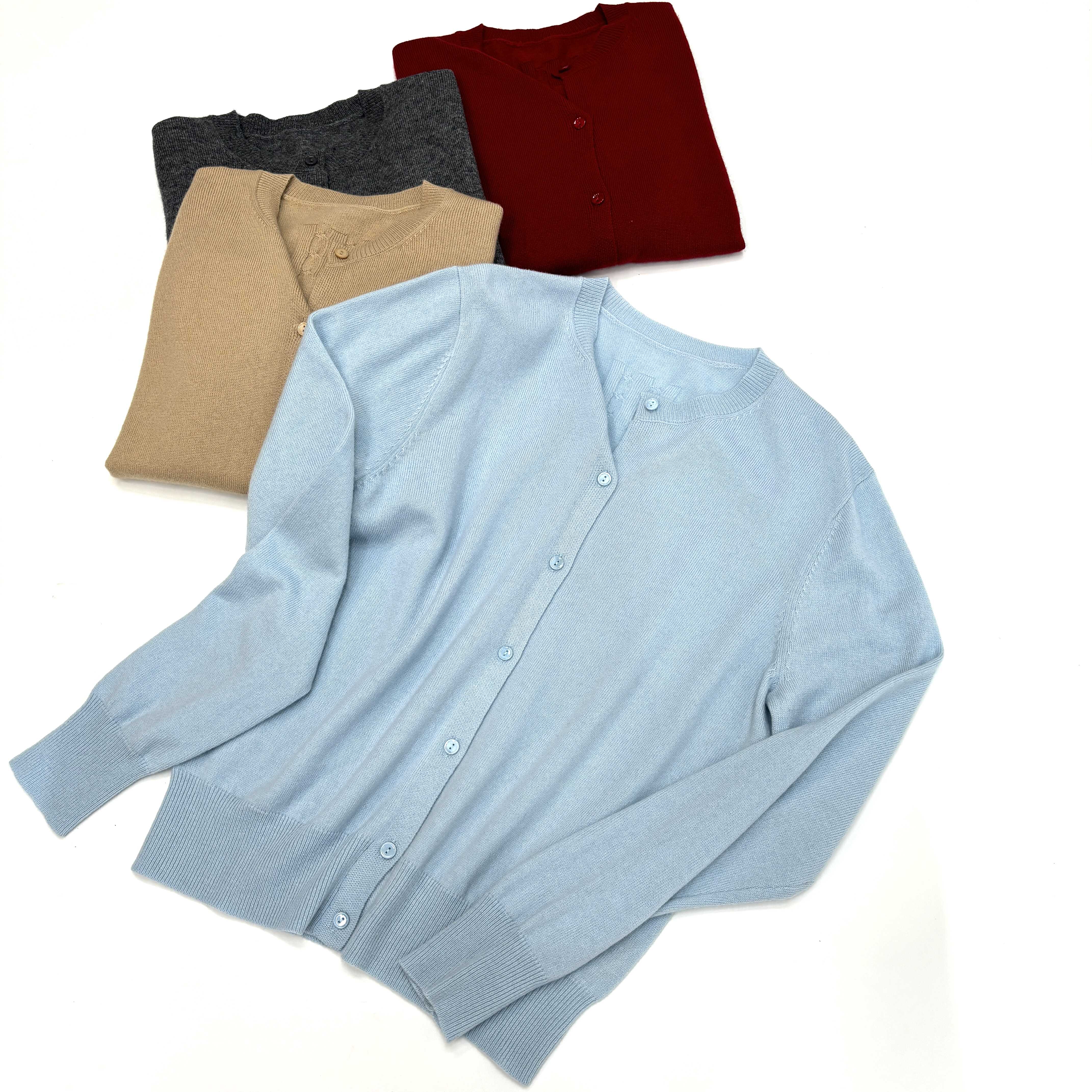 高品质羊绒羊毛专柜余单秋冬款女装纯色休闲针织毛衣圆领百搭开衫