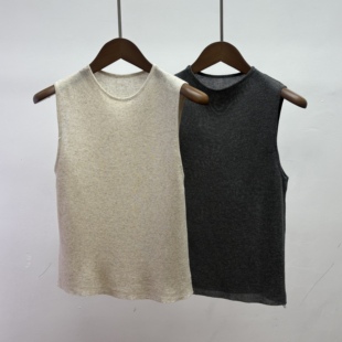 轻奢休闲风无袖 亚麻夏季 沙滩透气清爽百搭针织衫 女式 背心上衣 薄款