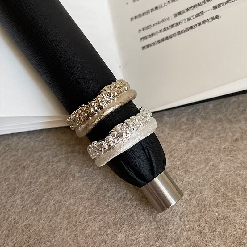 欧美复古磨砂拼接肌理不规则金属戒指女轻奢个性时尚潮流指环戒