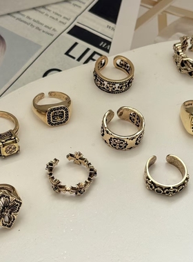 欧美复古十字架土星开口戒指甜酷辣妹做旧轻奢高级感小众指环戒