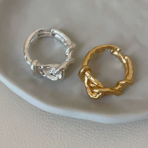 小众设计感不规则线条交错缠绕金属戒指女个性独特时尚潮流指环戒