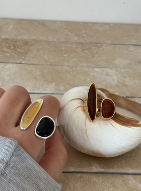 法式复古不规则天然石前开口戒指轻奢高级感个性夸张大宝石指环女