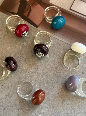 欧美时尚十字架彩色馒头珠戒指时尚ins风简约百搭高级小众指环戒