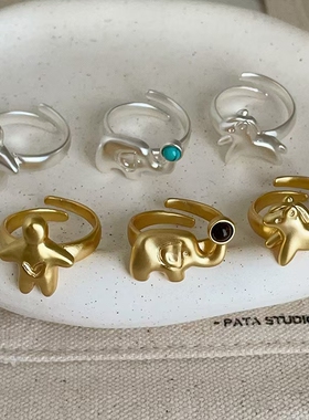 萌趣设计感小马小象姜饼人哑光戒指女复古轻奢时尚潮流指环戒子