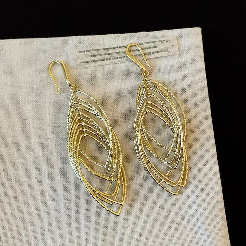 欧美设计感缕空菱形线条麦穗耳勾独特个性时尚轻奢高级感耳环耳饰