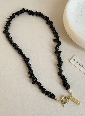 复古暗黑系几何不规则串珠OT扣项链小众设计感时尚百搭潮流锁骨链