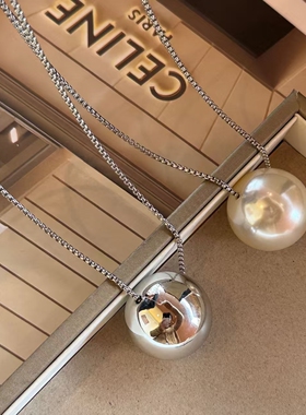 简约不锈钢长款项链圆球吊坠毛衣链女韩版时尚小众设计个性项链潮