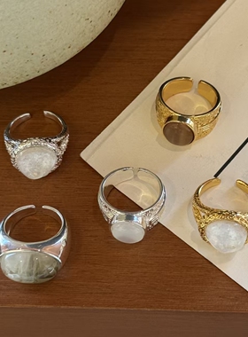 复古法式树脂开口戒指女轻奢小众真金电镀ins风戒指戒食指戒饰品