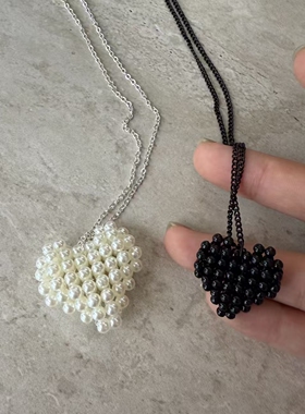 日韩ins简约珍珠立体爱心项链女冷淡风小众设计长款项链毛衣链