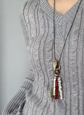 时尚度假风小众设计椰风葡萄长款爱心项链高级感流苏吊坠毛衣链女