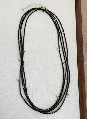 甜酷辣妹黑色水晶多层串珠项链女一款多戴个性时尚颈链毛衣链
