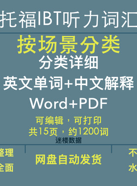 新托福IBT听力词汇按照具体场景来分类doc格式TOEFL单词