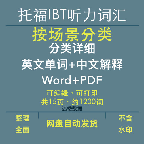 新托福IBT听力词汇按照具体场景来分类doc格式TOEFL单词