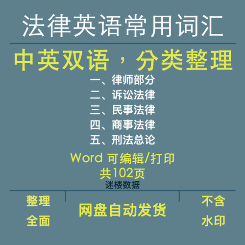 法律英语翻译常用词汇整理word文档整理详细律师单词