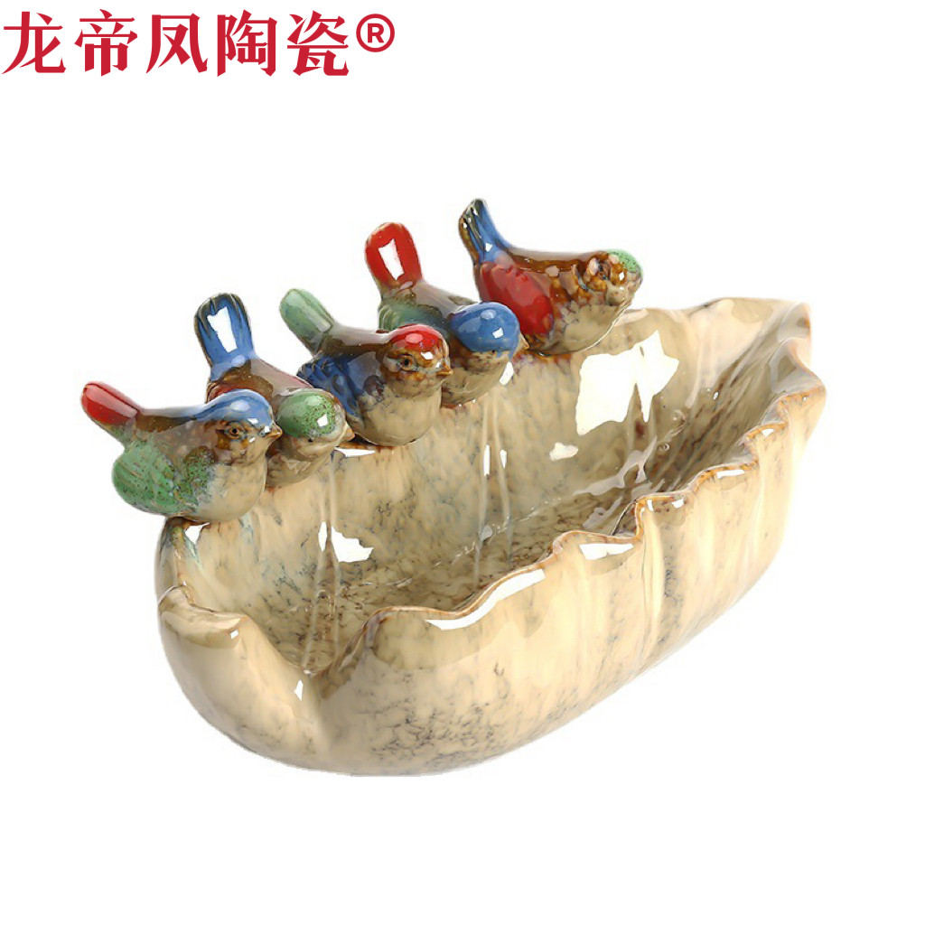 八年老店新品冲量陶瓷珍藏版工艺品窑变釉水果盘摆件小鸟动物水果