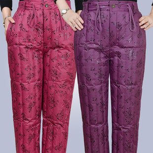 女妈妈装 老人保暖棉裤 大码 子高腰深档内穿鸭绒裤 冬 裤 中老年羽绒裤