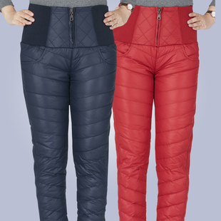 女内外穿时尚 冬装 中老年妈妈裤 老人保暖羽绒棉裤 子高腰修身 羽绒裤