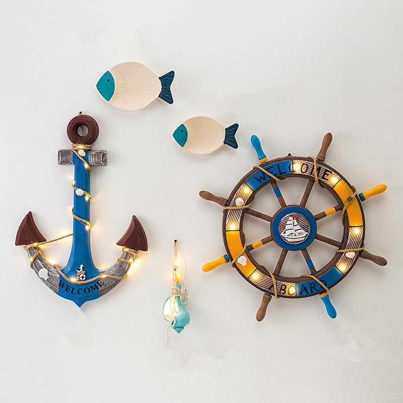 渔网地中海风木质舵手儿童房墙饰