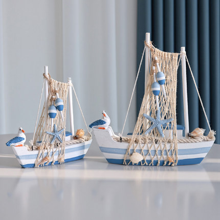 地中海帆船模型一帆风顺摆件木质海鸟小船工艺船书桌海洋风装饰品