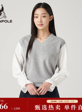 BEANPOLE滨波 女拼接学院风格雷系穿搭假两件时尚长袖卫衣打底衫