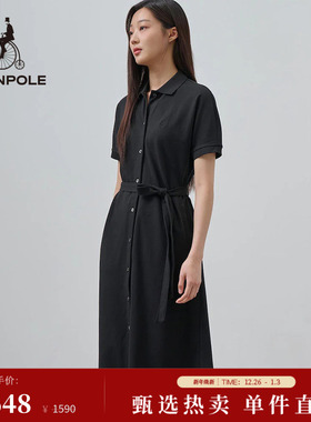 BEANPOLE滨波女士珠地网眼绿色时尚日常简约收腰POLO裙休闲连衣裙