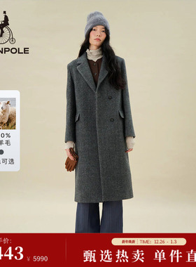 100%绵羊毛 BEANPOLE滨波女士简约深灰韩系时尚职场优雅长款大衣