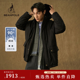 90%鹅绒 BEANPOLE滨波男运动风黑色休闲商务风职场简约羽绒服外套
