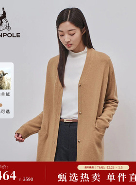 含山羊绒 BEANPOLE滨波 女士休闲V领土黄色长款优雅时尚针织开衫