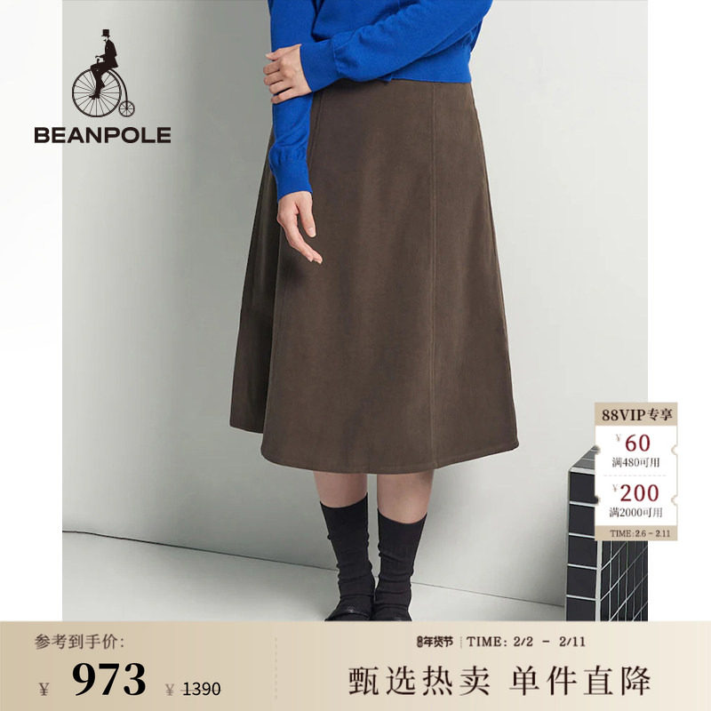 BEANPOLE滨波 春季女士柔系老钱风温柔简约灯芯绒中长款A字