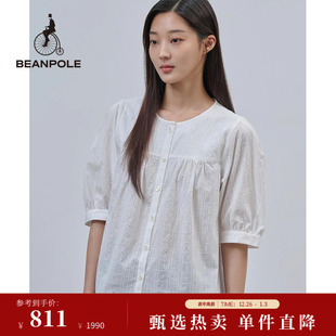 衬衫 白色提花圆领优雅简约休闲半袖 日常薄款 BEANPOLE滨波女士时尚